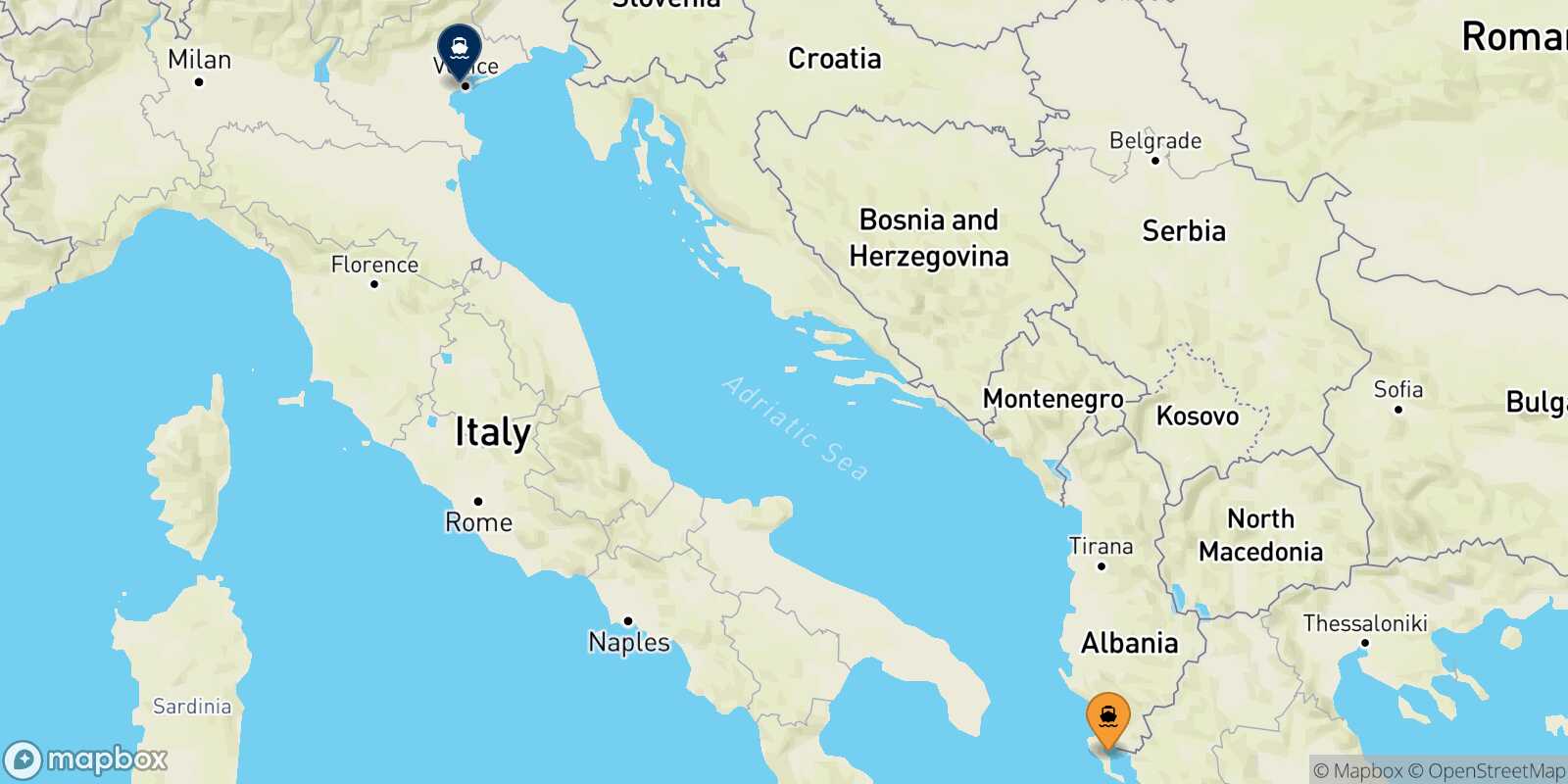 Corfu Venice route map