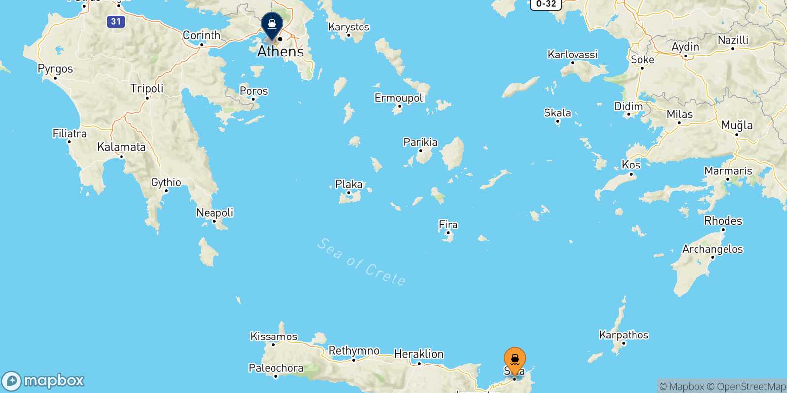 Sitia Piraeus route map
