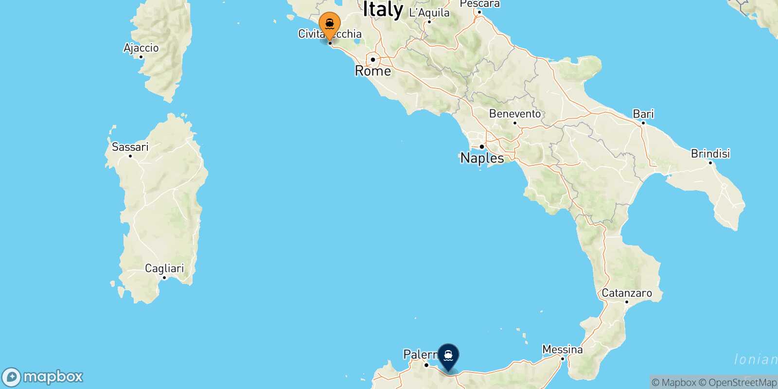 Civitavecchia Termini Imerese route map