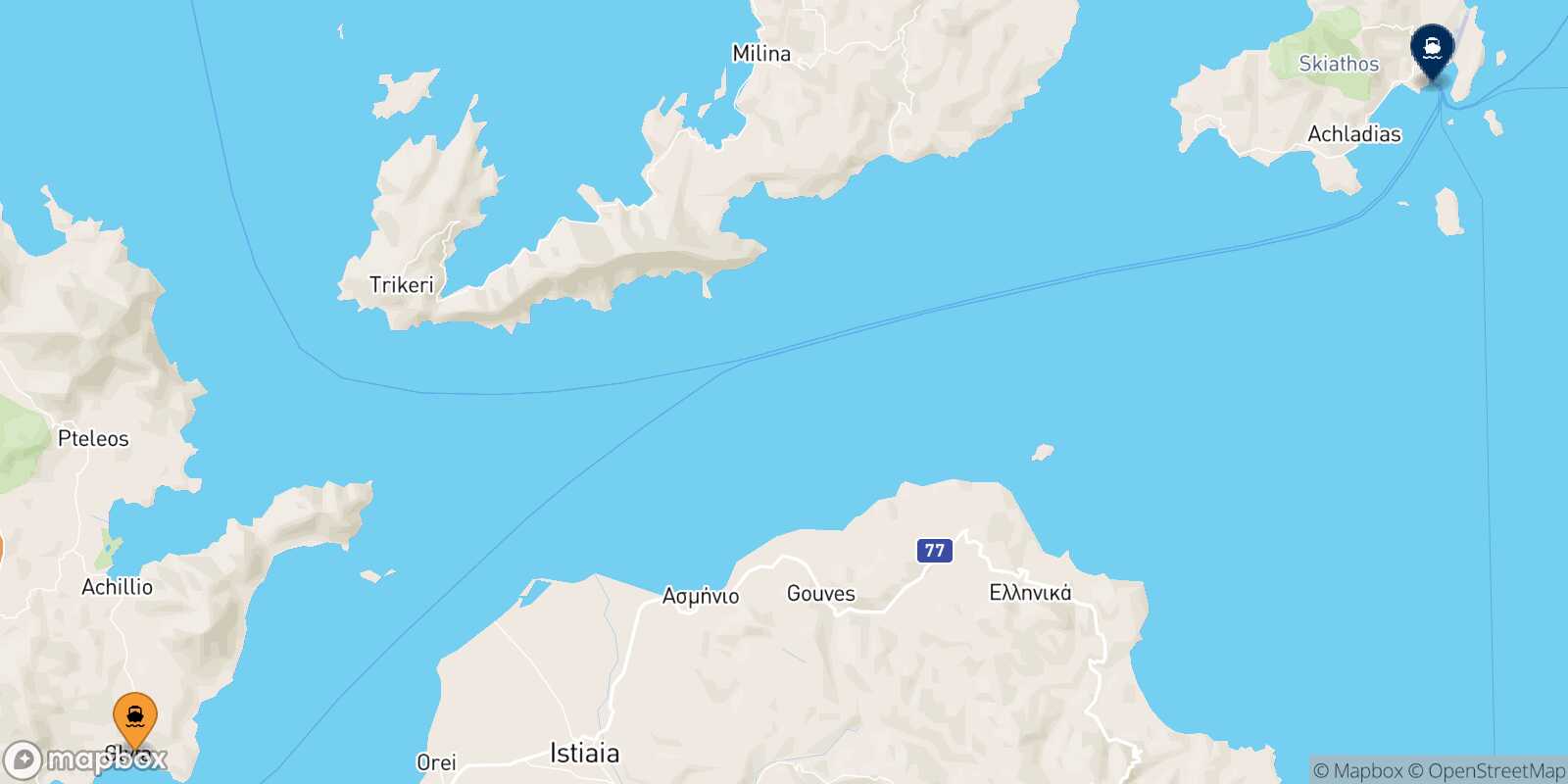 Glyfa Skiathos route map