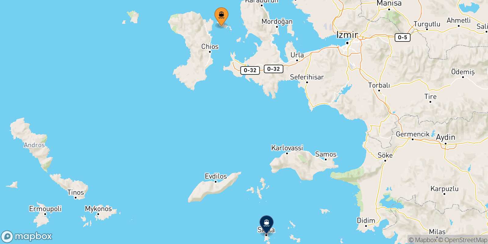 Inousses Patmos route map
