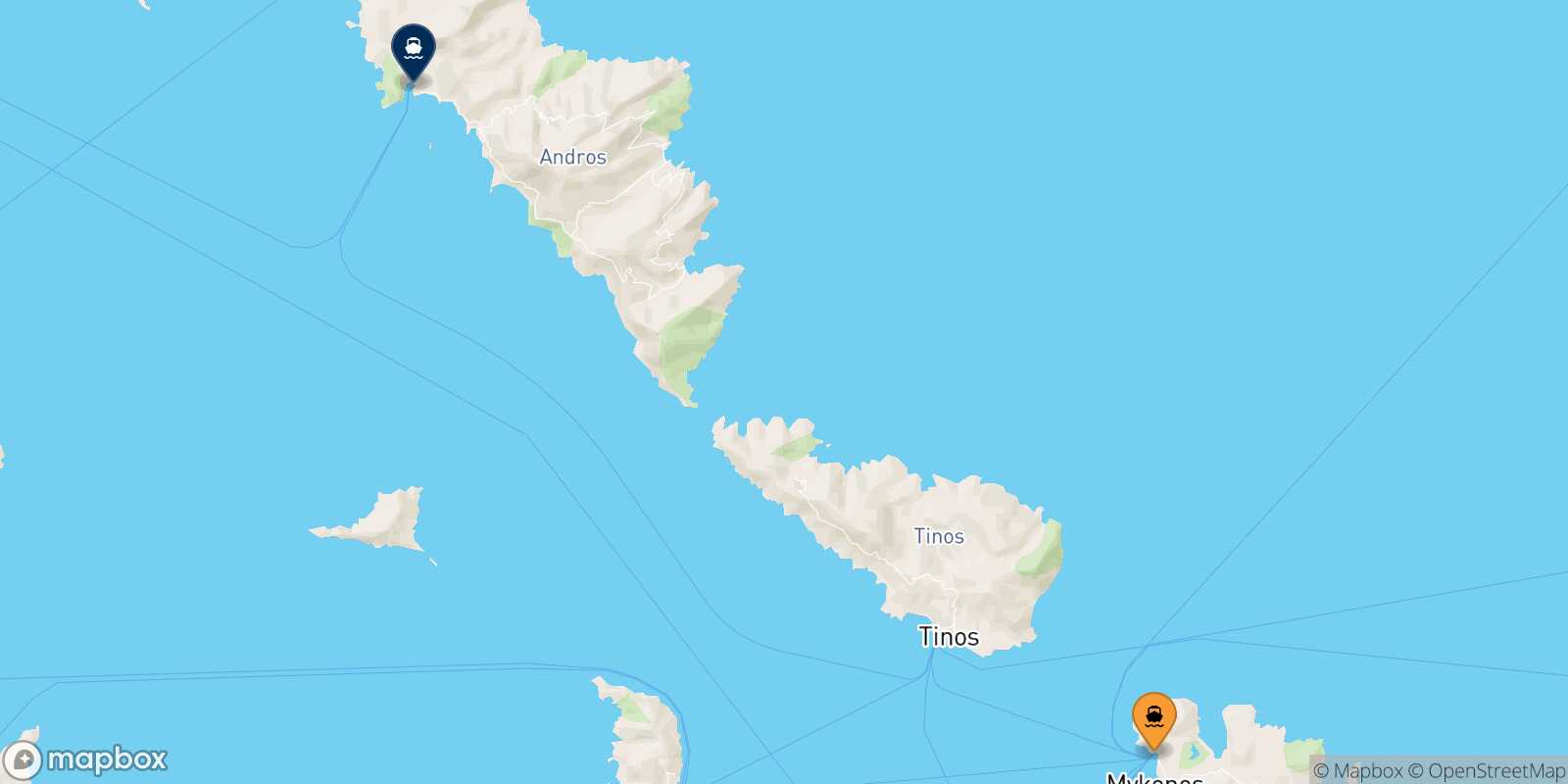 Mykonos Andros route map