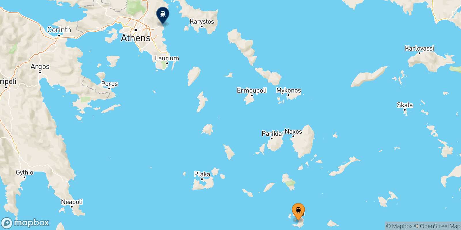 Thira (Santorini) Rafina route map