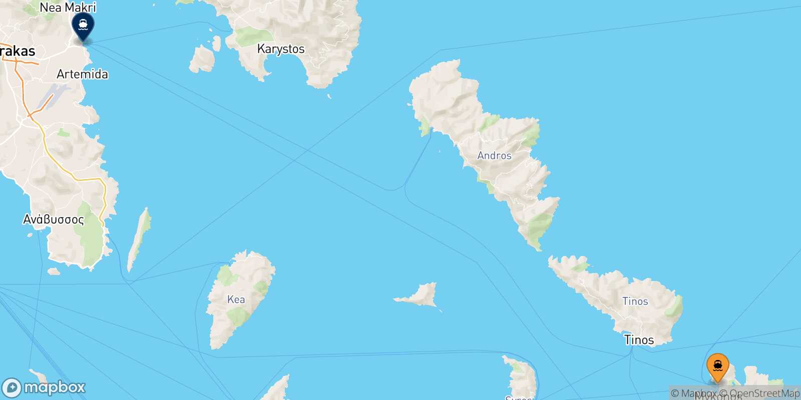 Mykonos Rafina route map