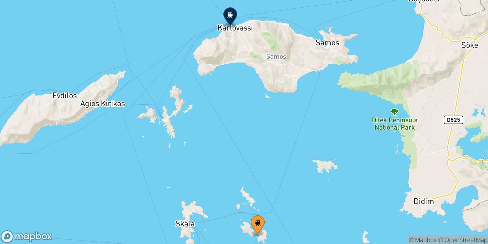 Lipsi Pythagorio (Samos) route map