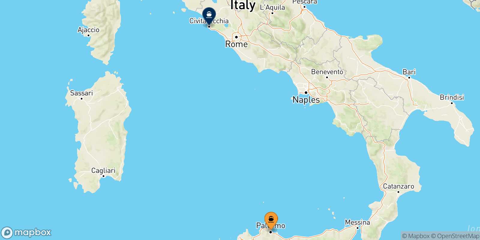 Palermo Civitavecchia route map