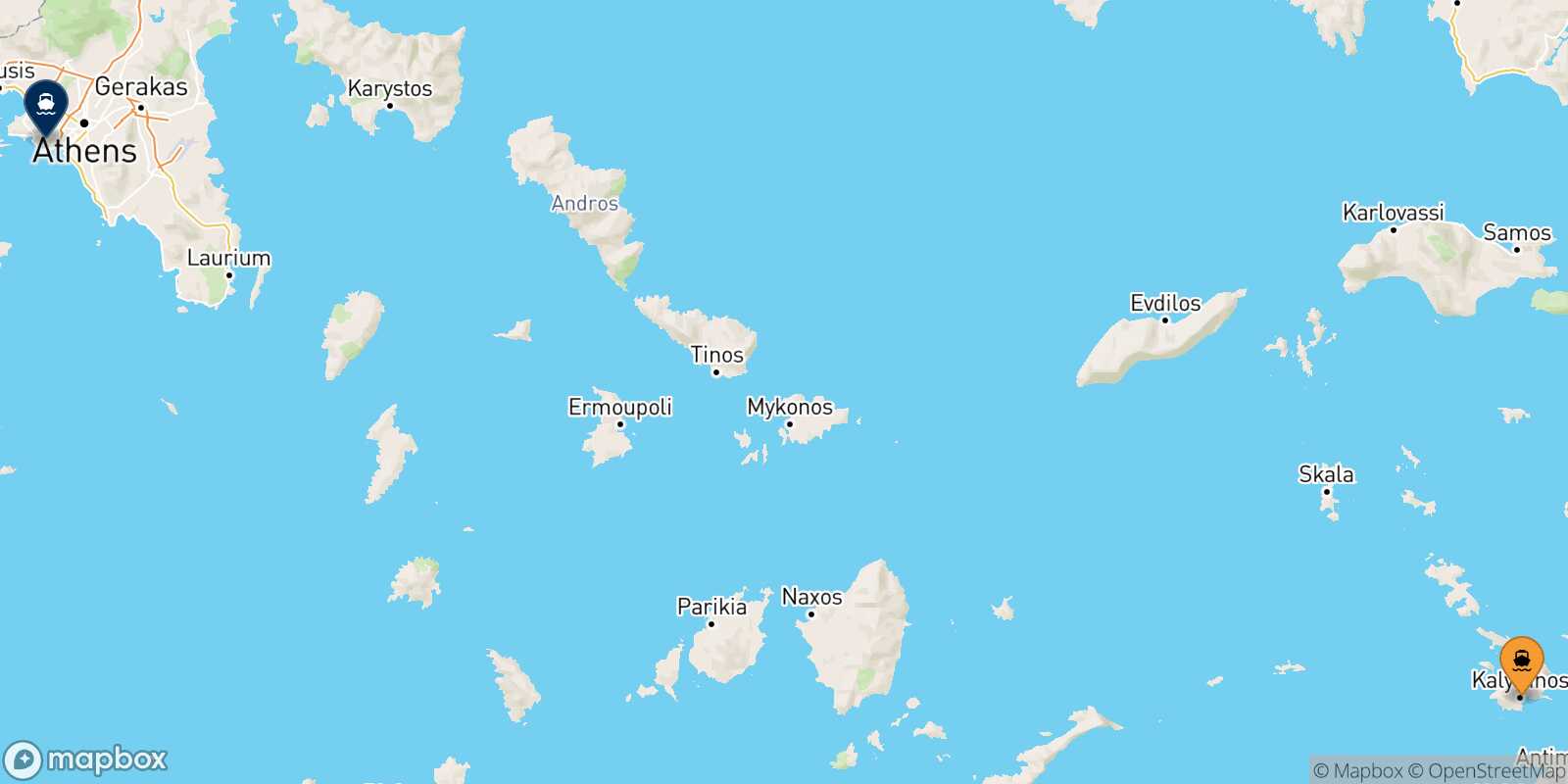 Kalymnos Piraeus route map