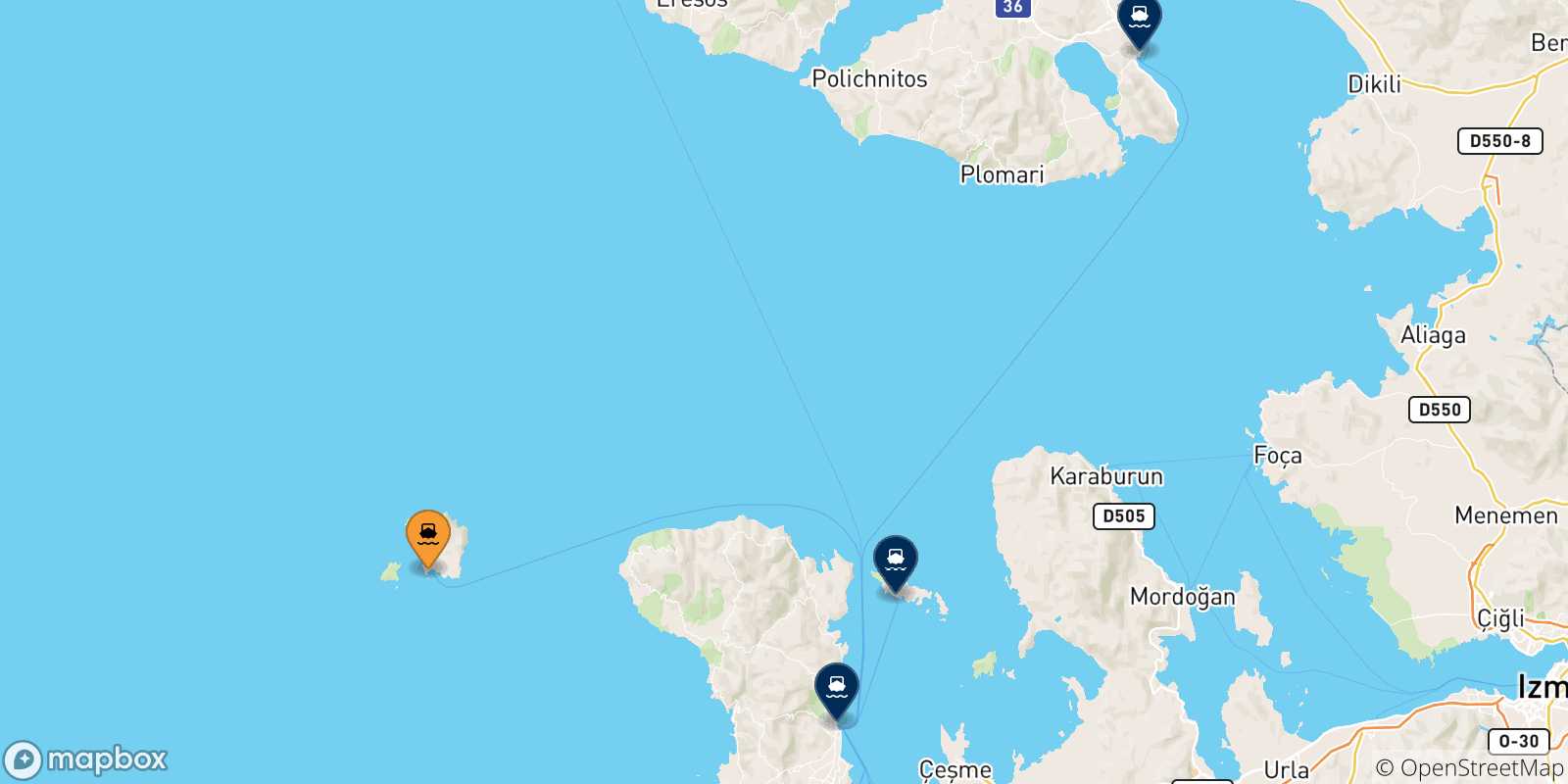Map of the possible routes between Psara and Aegean Islands