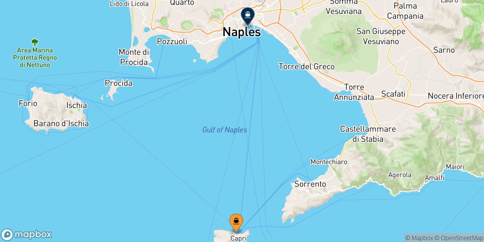 Capri Naples Beverello route map