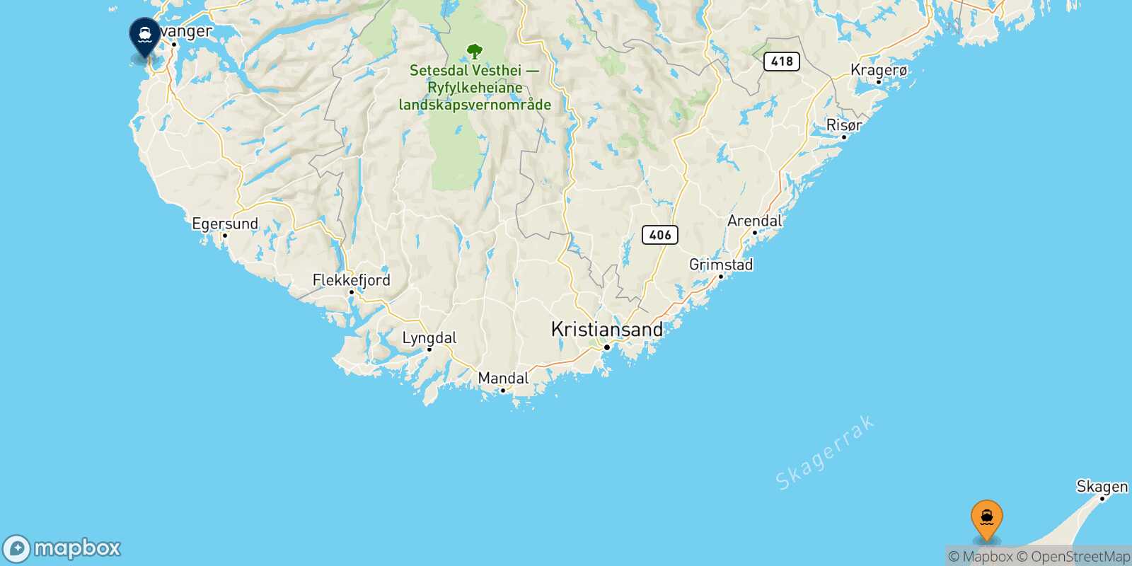 Hirtshals Stavanger route map
