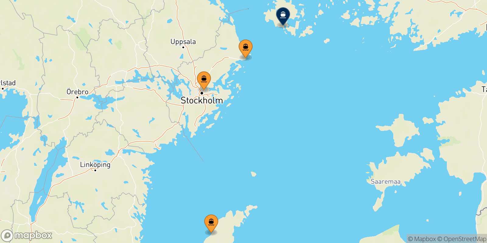 Map of the ports connected with  Mariehamn