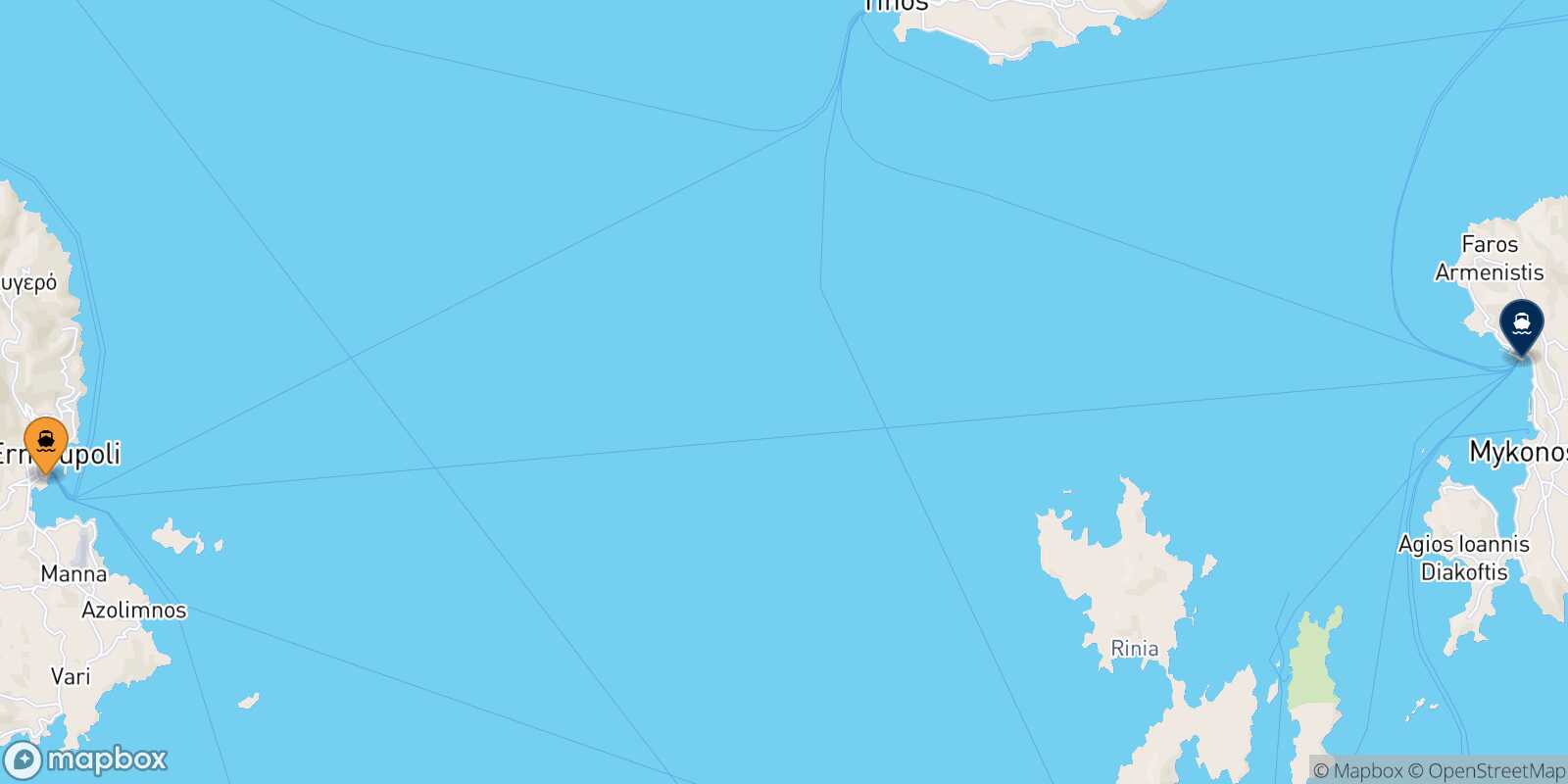 Syros Mykonos route map