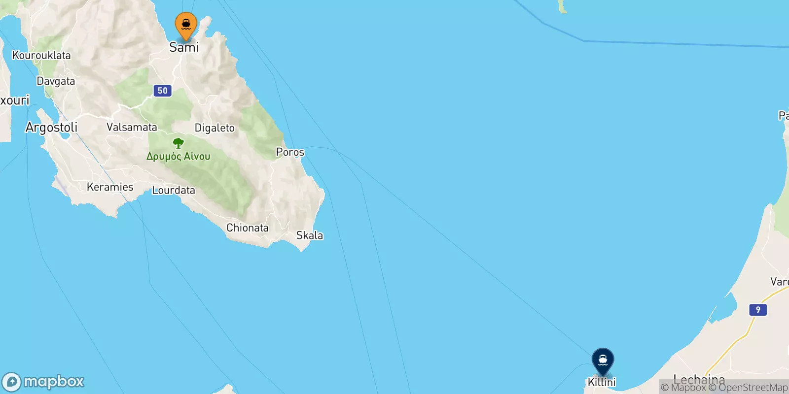 Ferries from Sami (Kefalonia) to Kyllini