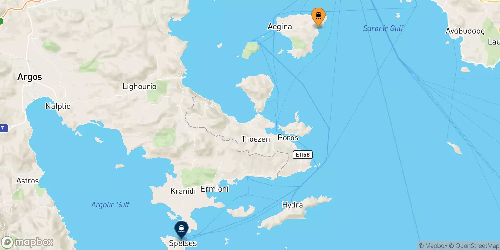 Ferries from Agia Marina (Aegina) to Spetses