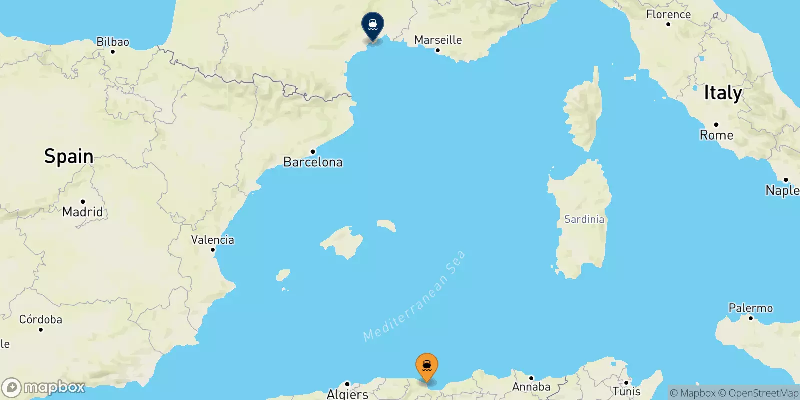 Ferries from Bejaia to Sete