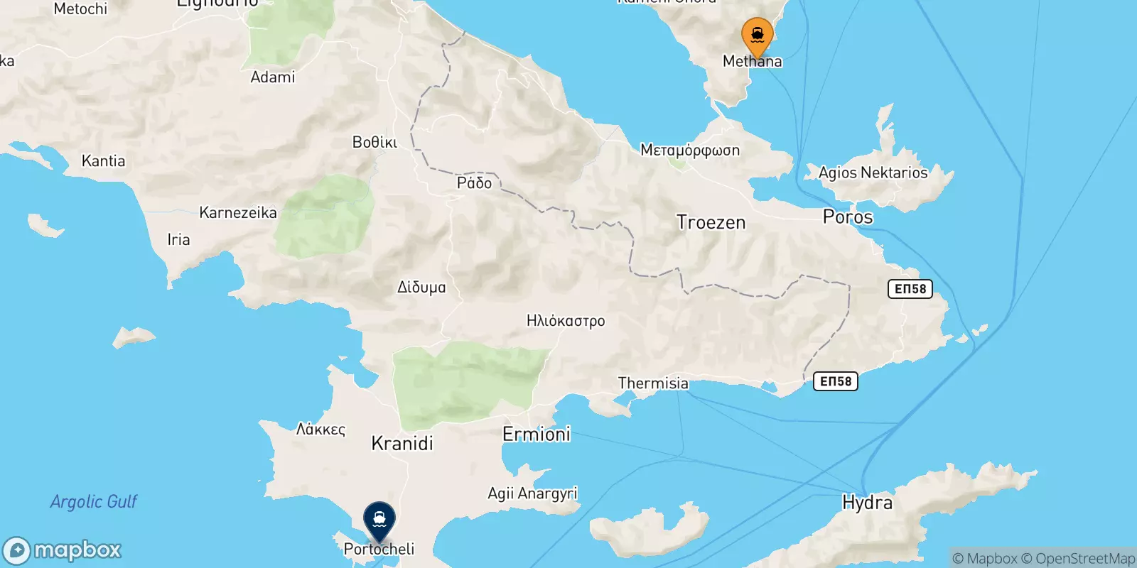 Ferries from Methana to Porto Heli