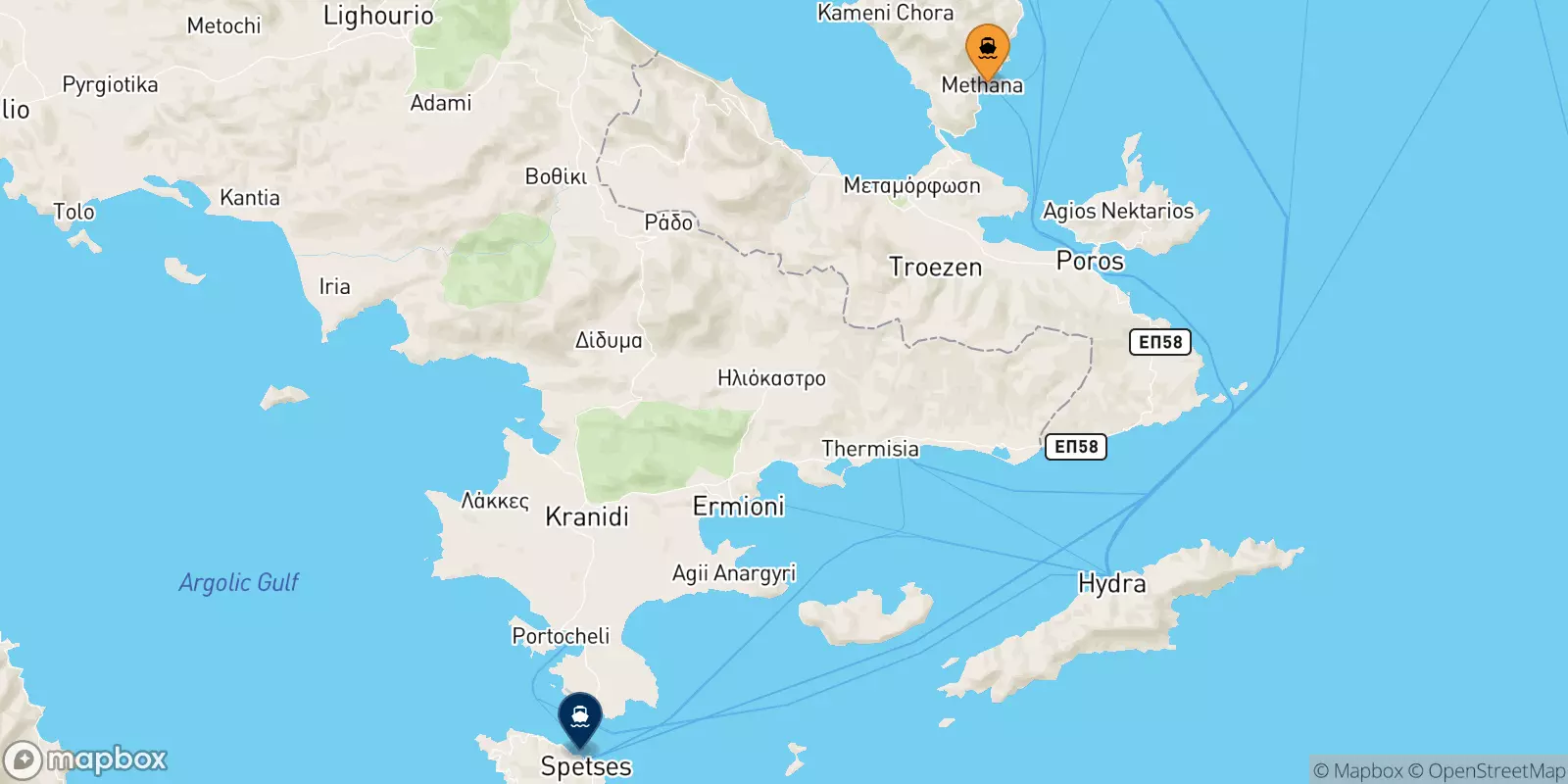 Ferries from Methana to Spetses
