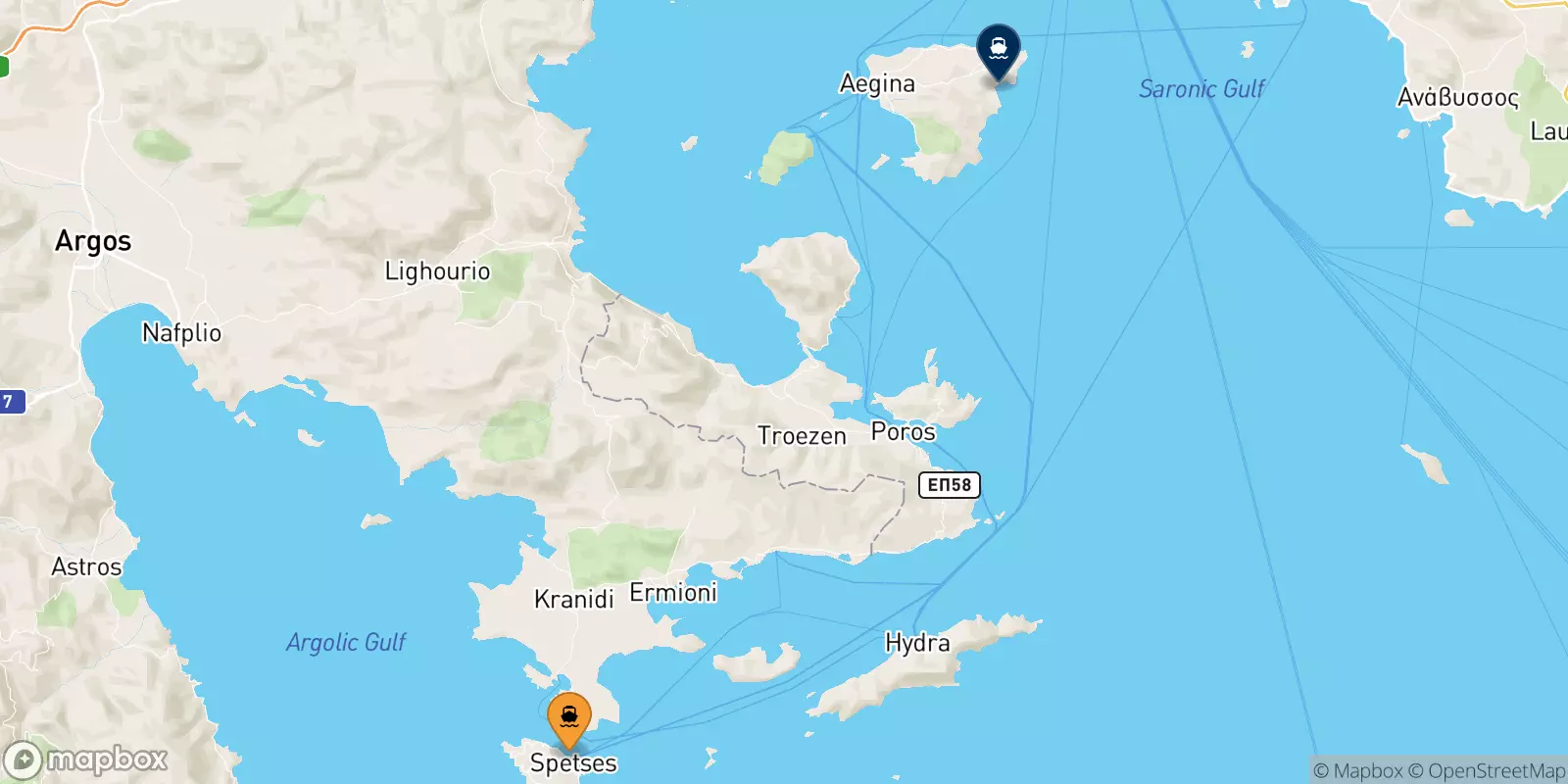 Ferries from Spetses to Agia Marina (Aegina)