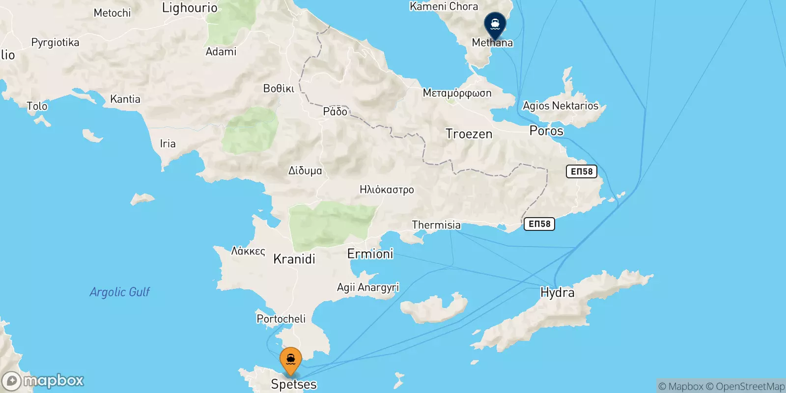 Ferries from Spetses to Methana