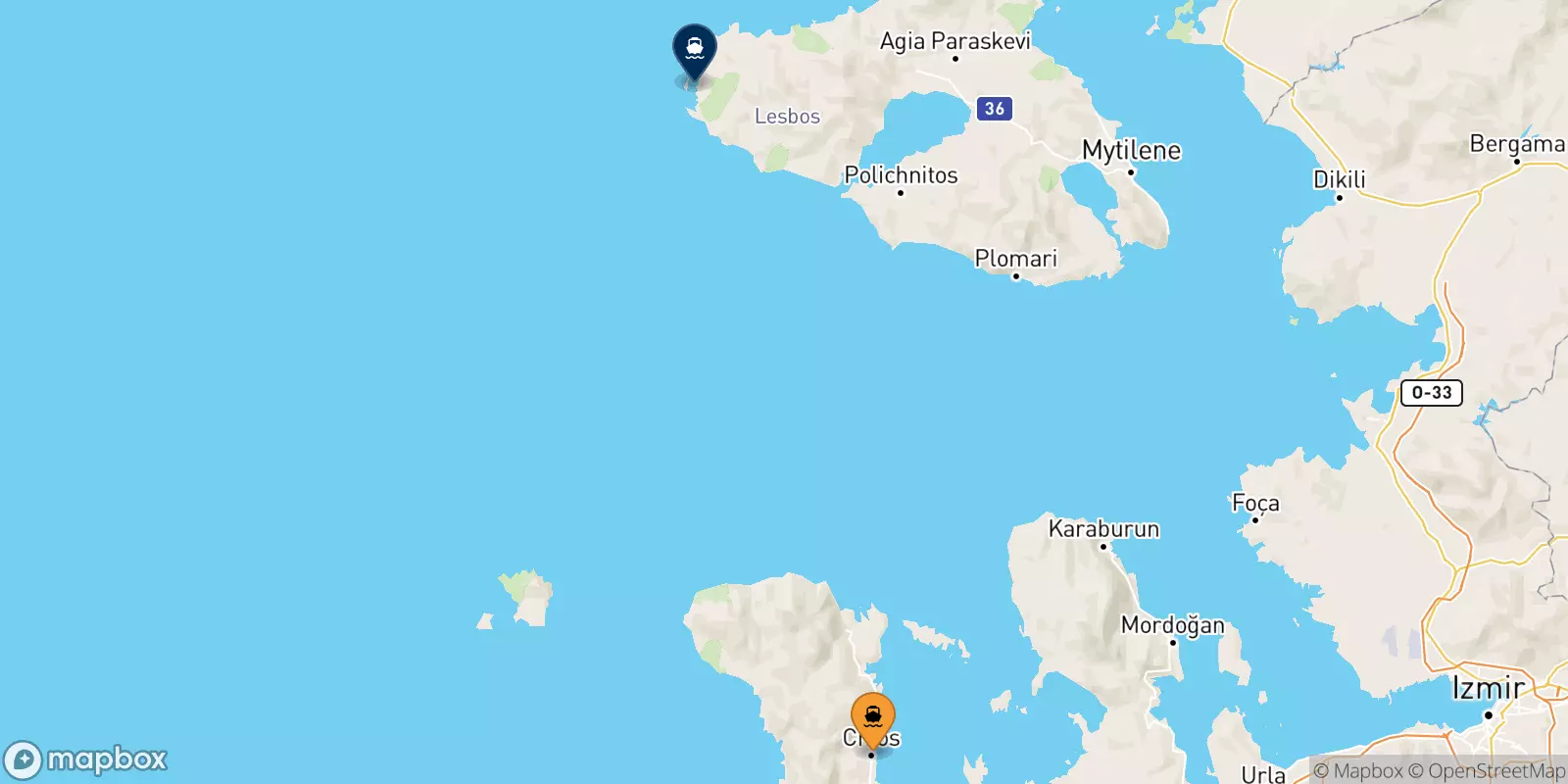 Ferries from Chios to Sigri (Lesvos)