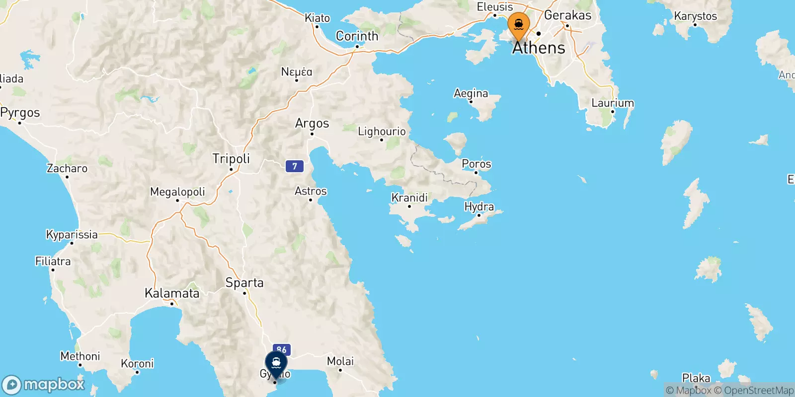 Ferries from Piraeus to Gythio