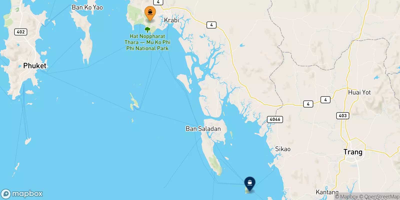 Ferries from Ao Nang (Nopparat Thara Pier) to Koh Ngai