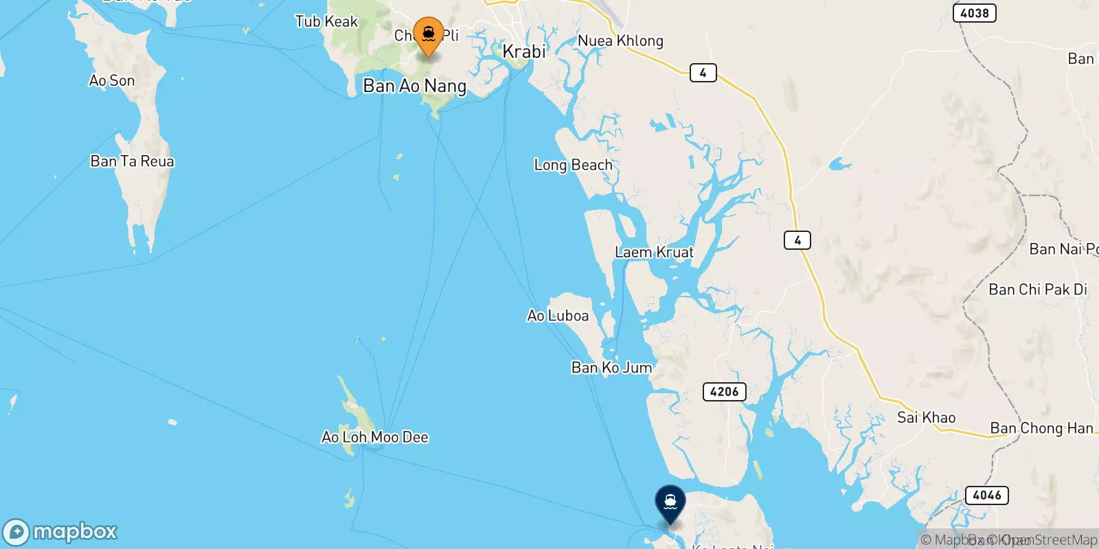 Ferries from Ao Nang (Nopparat Thara Pier) to Koh Lanta (Saladan Pier)