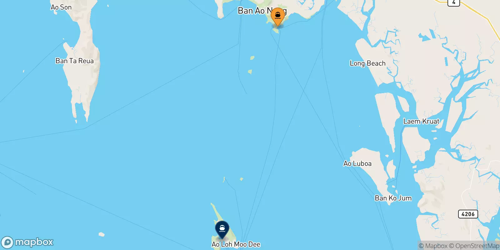 Ferries from East Railay Bay Beach Floating Pier to Koh Phi Phi (Tonsai Pier)
