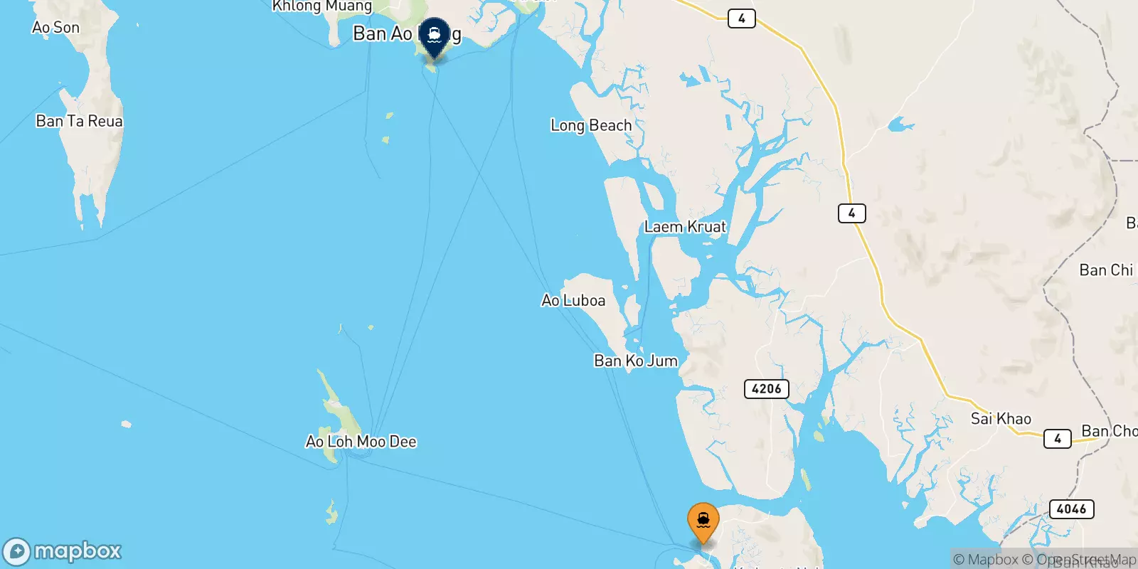 Ferries from Koh Lanta (Saladan Pier) to East Railay Bay Beach Floating Pier