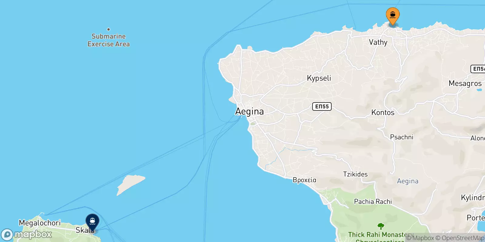 Ferries from Souvala (Aegina) to Agistri