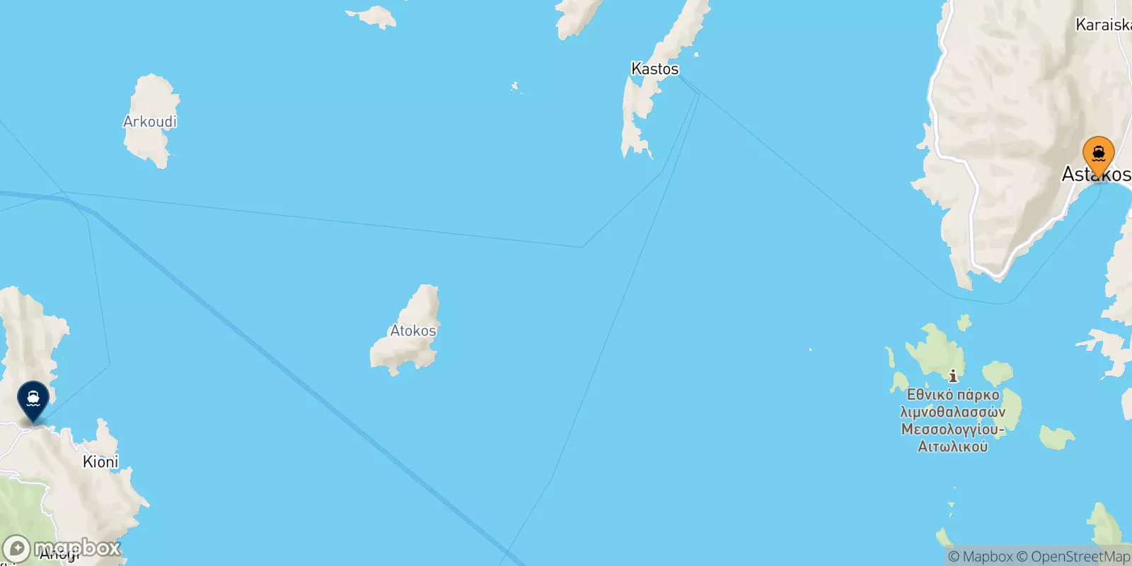 Ferries from Astakos to Frikes (Ithaka)