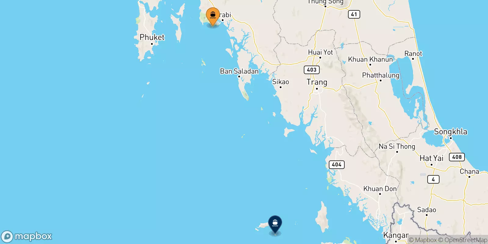 Ferries from East Railay Bay Beach Floating Pier to Koh Lipe (Bundhaya Pier)