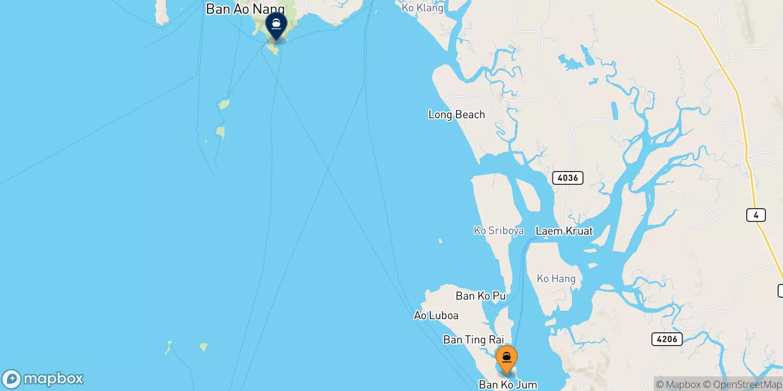 Ferries from Koh Jum to East Railay Bay Beach Floating Pier