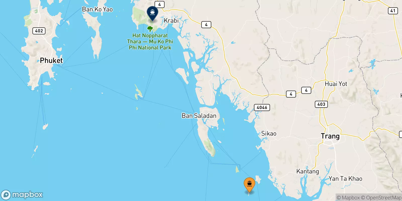 Ferries from Koh Kradan Beach to Ao Nang (Nopparat Thara Pier)