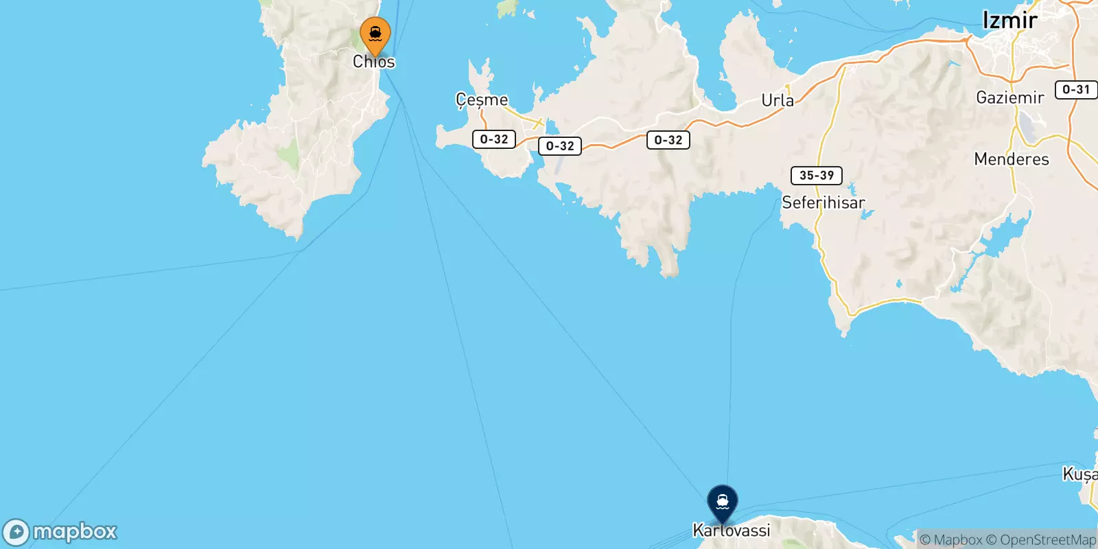Ferries from Chios to Pythagorio (Samos)