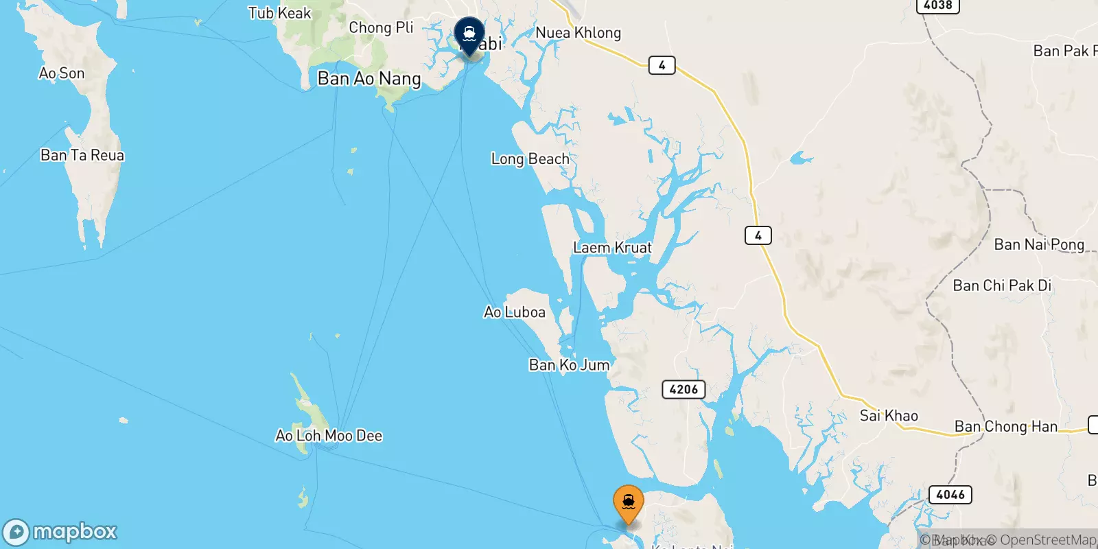 Ferries from Koh Lanta (Saladan Pier) to Krabi (Klong Jilad Pier)