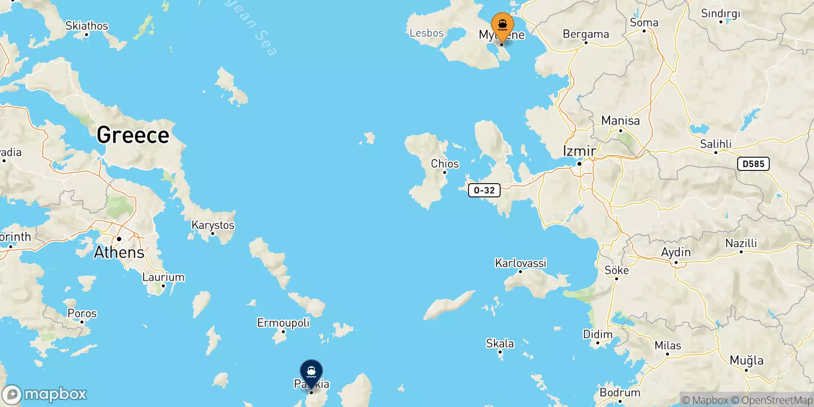 Ferries from Mytilene (Lesvos) to Paros