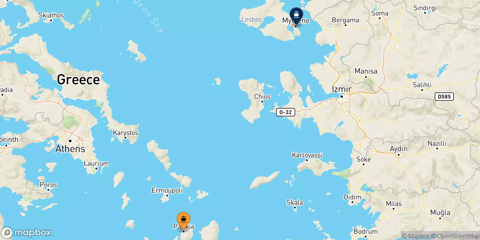 Ferries from Paros to Mytilene (Lesvos)