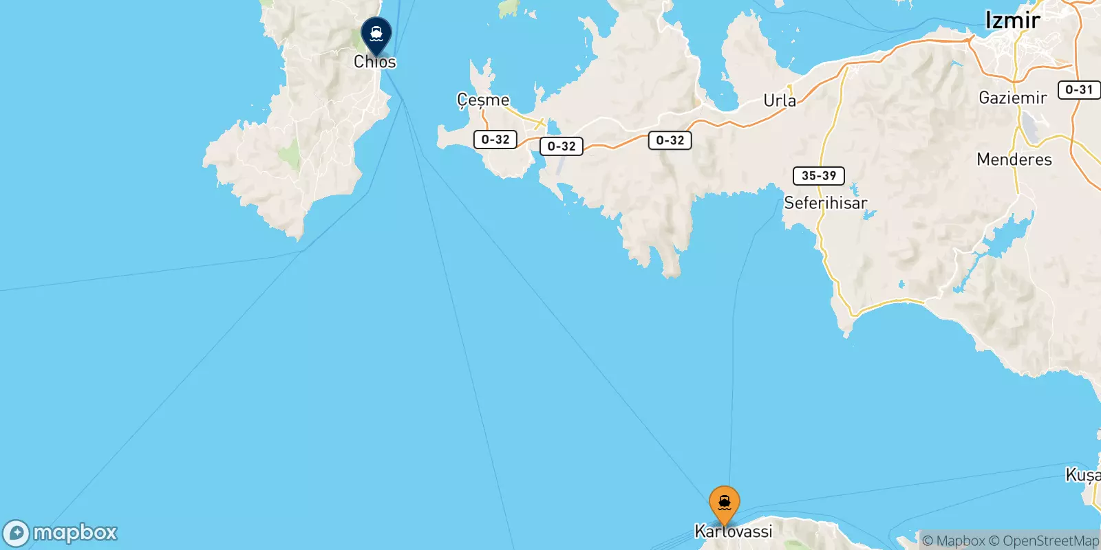 Ferries from Pythagorio (Samos) to Chios